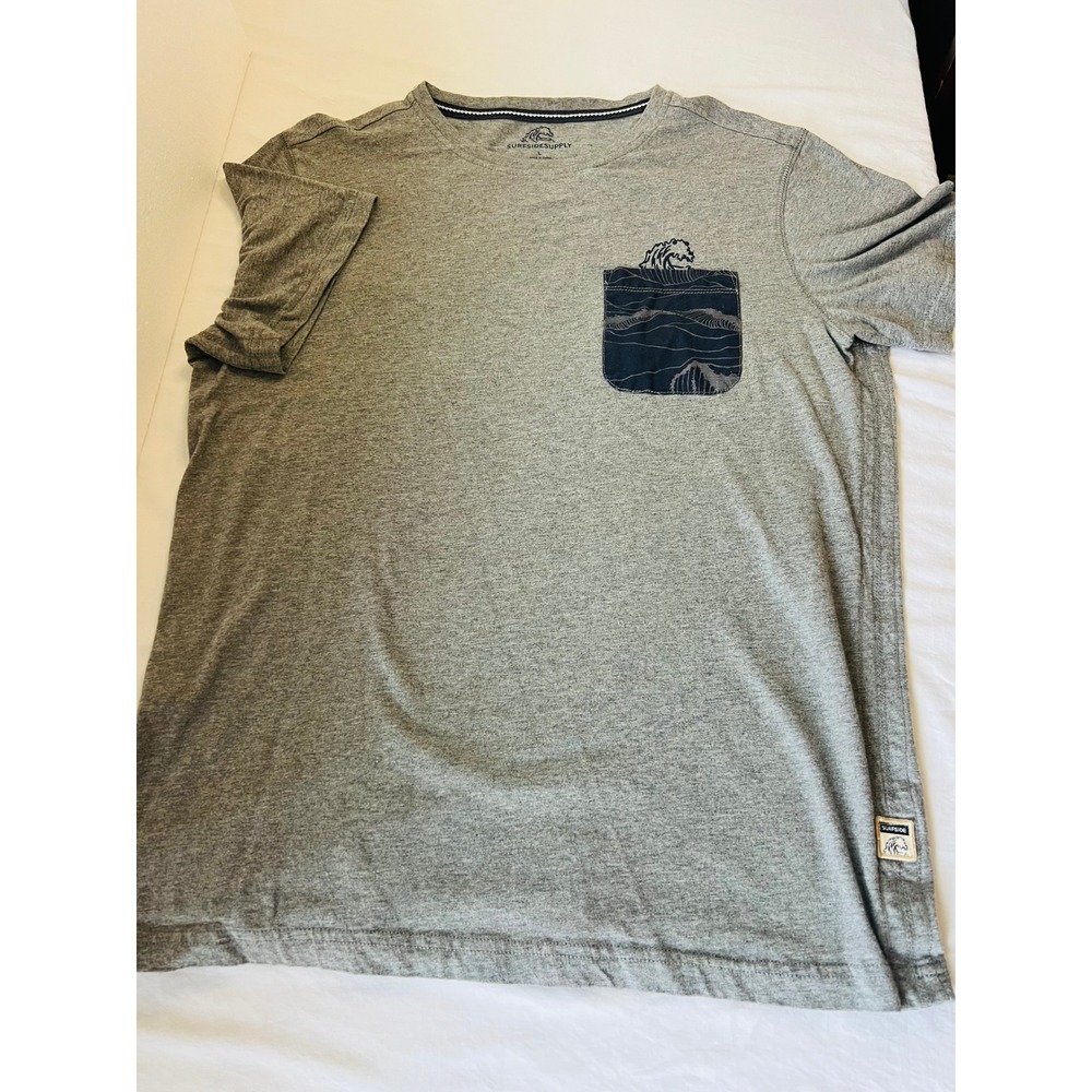 Surfside Supply Mens Heather Gray Wave Print Pocket T-Shirt Size L
